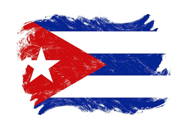 Drapeau de Cuba sur fond de pinceau de trait blanc grunge en détresse