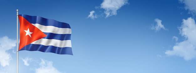 Drapeau de Cuba rendu tridimensionnel isolé sur un ciel bleu bannière horizontale illustration 3D