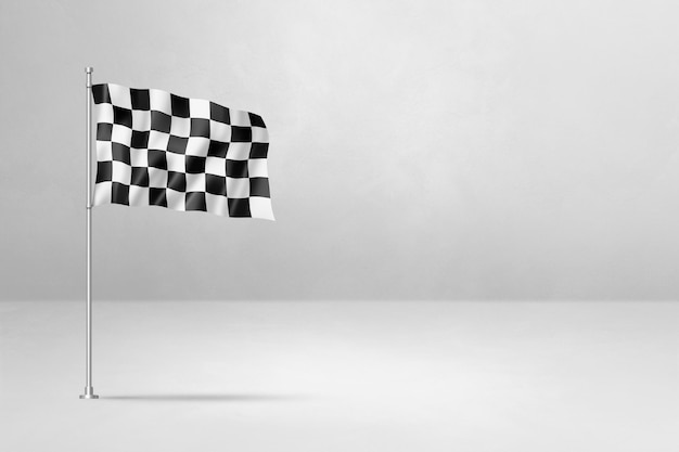 Photo drapeau à damier de finition de course automobile isolé sur blanc