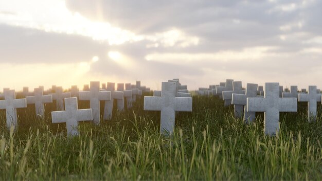 Photo un drapeau dans un cimetière est dans l'herbe.