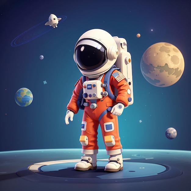Drapeau debout sur la planète avec casque d'astronaute Illustration vectorielle spatiale Style de dessin animé plat Convient pour la page d'atterrissage Web Banner Flyer Sticker Carte de fond