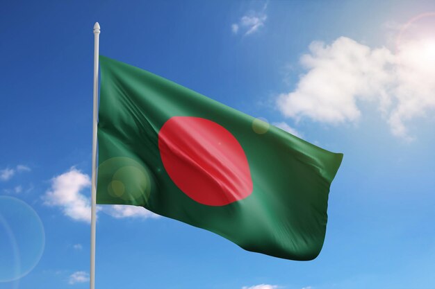 Drapeau du Bangladesh sur l'illustration 3d de ciel bleu