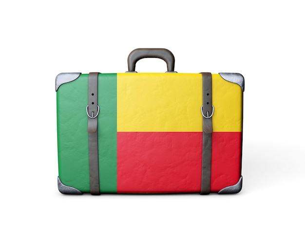 Drapeau du Bénin sur une valise en cuir vintage rendu 3D