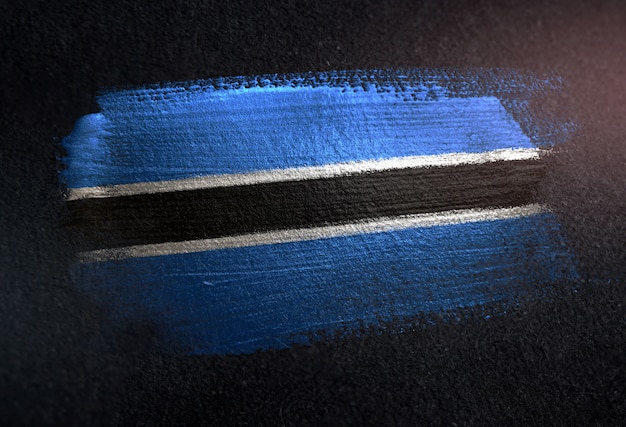 Drapeau du Botswana fait de peinture brosse métallique sur mur sombre grunge