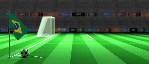 Drapeau du Brésil sur un terrain de football 3d illustration