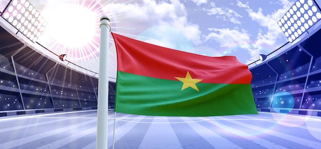 Drapeau du Burkina Faso Drapeau 3d sur un terrain de football