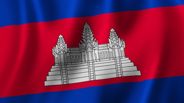 Drapeau du Cambodge en gros plan le rendu 3D avec une image de haute qualité avec une texture de tissu