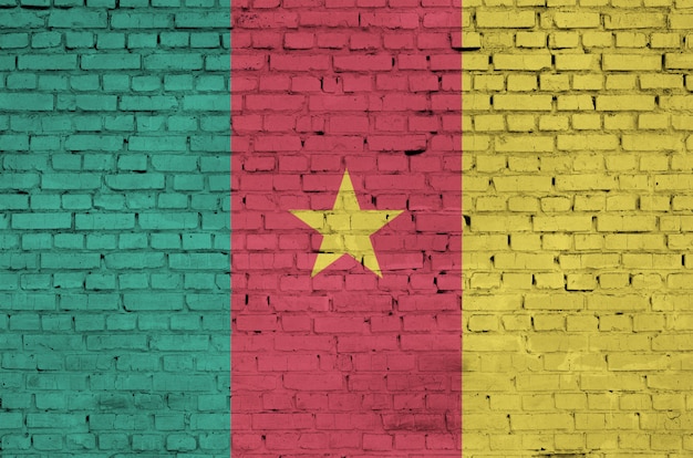 Le drapeau du Cameroun est peint sur un vieux mur de briques