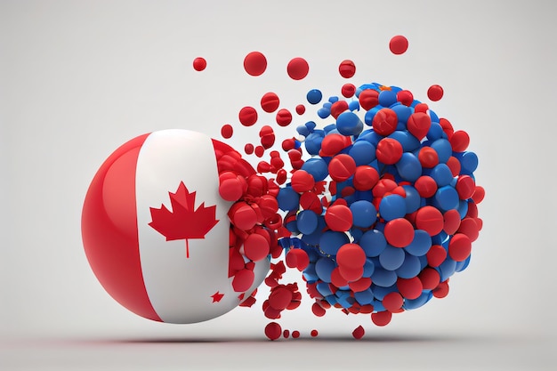 Le drapeau du Canada et les boules politiques de l'union européenne se fracassent les uns dans les autres rendu 3d Generative Ai