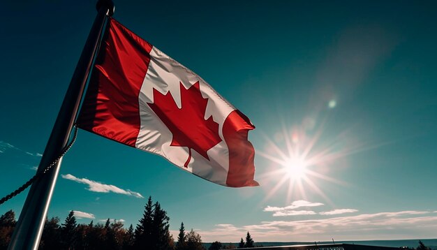 Photo le drapeau du canada sur un ciel bleu clair