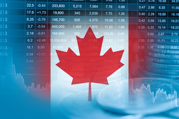 Drapeau du Canada avec la technologie numérique du graphique de tendance de l'économie de la finance boursière