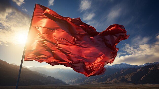 Le drapeau du Chili souffle dans le vent contre un ciel bleu