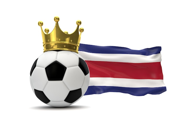 Drapeau du Costa Rica et ballon de football avec couronne d'or rendu 3D