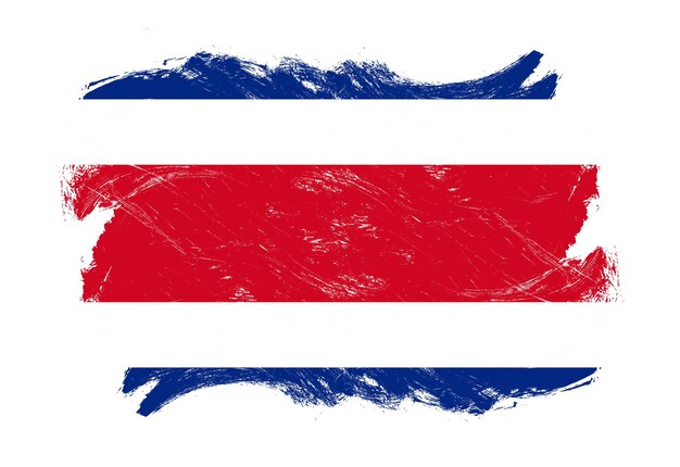 Drapeau du costa rica sur fond de pinceau de trait blanc grunge en détresse