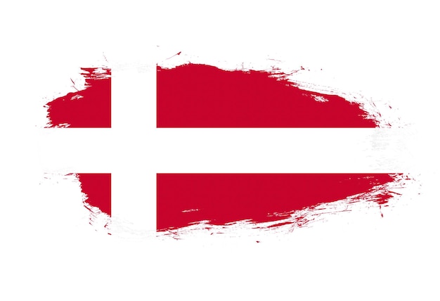 Drapeau du danemark sur fond de pinceau blanc