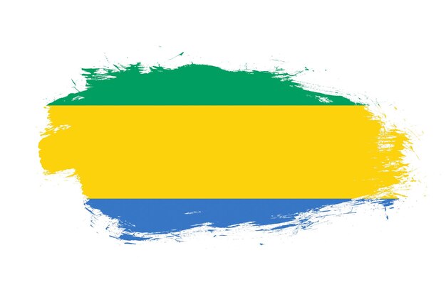 Drapeau du gabon sur fond de pinceau de trait blanc