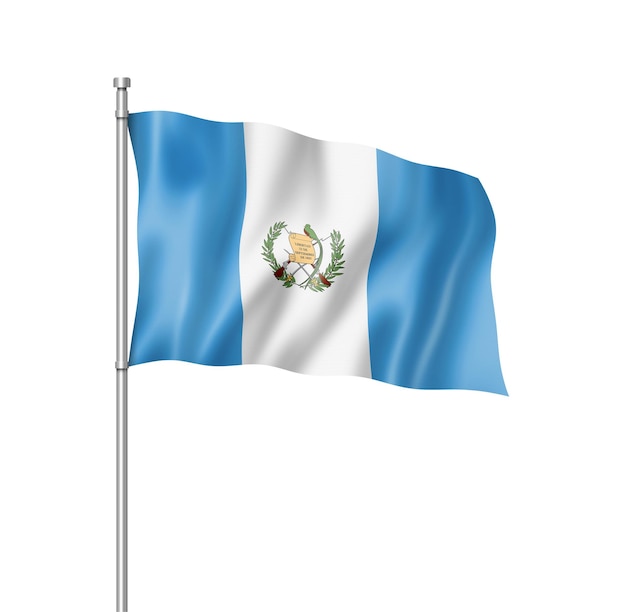 Drapeau du Guatemala rendu tridimensionnel isolé sur blanc