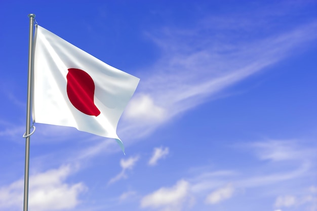 Drapeau du Japon sur fond de ciel bleu Illustration 3D