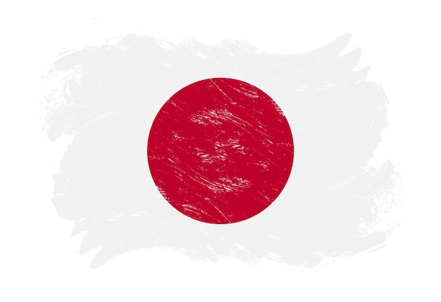 Drapeau du Japon sur fond de pinceau de trait blanc grunge en détresse