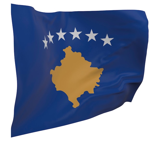 Drapeau du Kosovo isolé. Agitant la bannière. Drapeau national du Kosovo