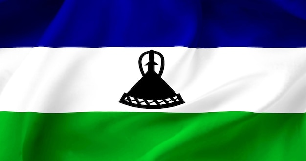Le drapeau du Lesotho, le drapeau d'un pays libre, le drafe qui flotte dans le vent, le satin textile.