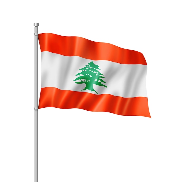 Drapeau du Liban, rendu tridimensionnel, isolé sur blanc