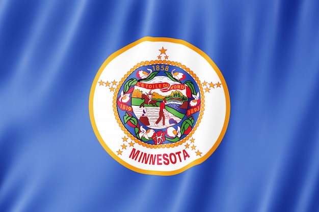 Drapeau du Minnesota, États-Unis. Illustration 3D du drapeau du Minnesota agitant.