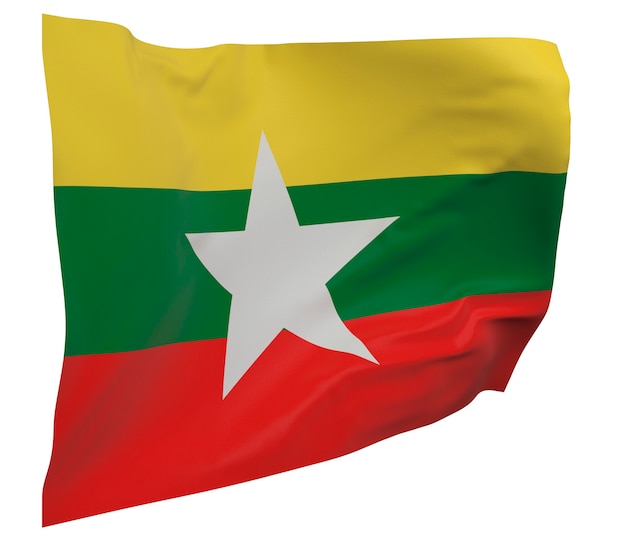 Drapeau du Myanmar isolé. Agitant la bannière. Drapeau national du Myanmar