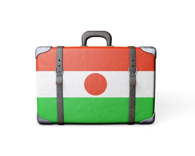 Drapeau du Niger sur une valise en cuir vintage rendu 3D