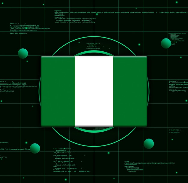 Photo drapeau du nigeria avec des éléments technologiques réalistes, rendu 3d