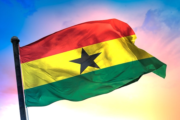 drapeau du pays du ghana, drapeau 3d et fond de couleur.