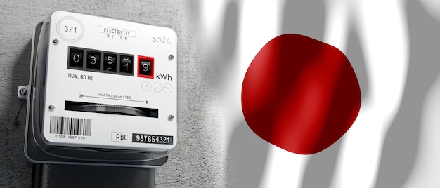 Drapeau du pays du Japon et illustration 3D du compteur d'énergie