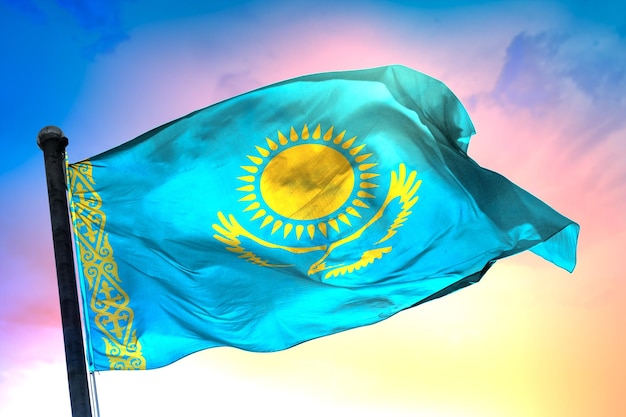 drapeau du pays du kazakhstan, drapeau 3d et fond de couleur.