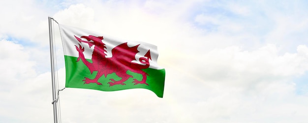 Drapeau du Pays de Galles agitant sur fond de ciel rendu 3D