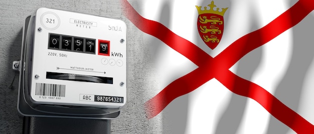 Drapeau du pays de Jersey et illustration 3D du compteur d'énergie