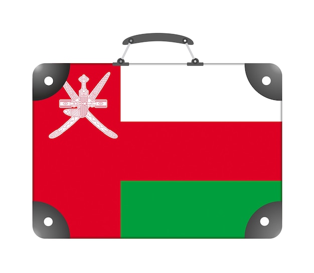 Drapeau du pays d'Oman sous la forme d'une valise de voyage sur fond blanc - illustration