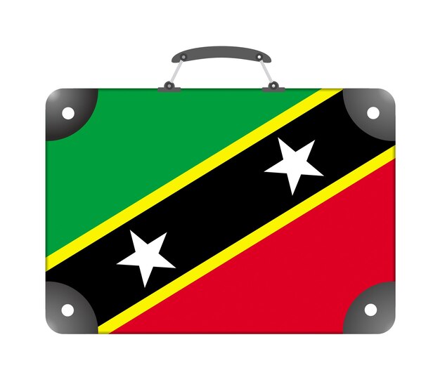 Drapeau du pays Saint-Kitts-et-Nevis sous la forme d'une valise de voyage sur fond blanc - illustration