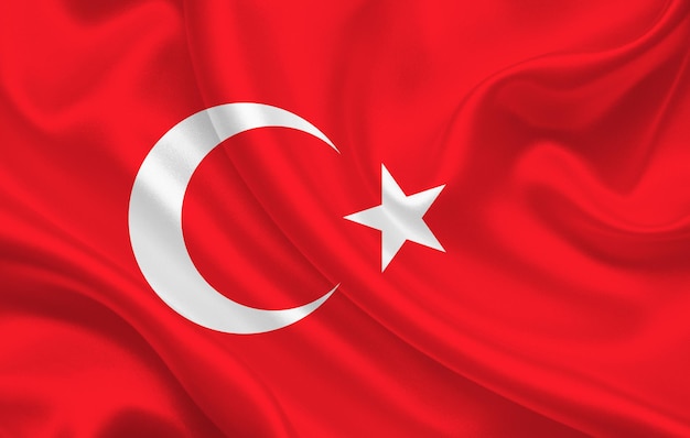 Drapeau du pays de la Turquie sur le panorama de fond de tissu de soie ondulé - illustration