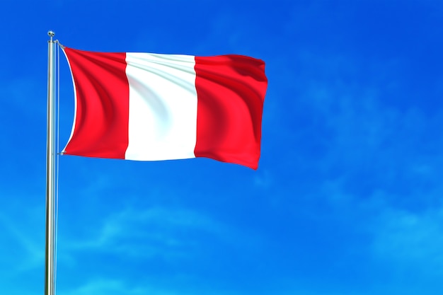 Drapeau du Pérou sur le fond de ciel bleu rendu 3d