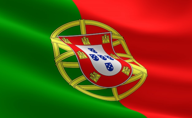 Photo drapeau du portugal. illustration du drapeau portugais qui agite.