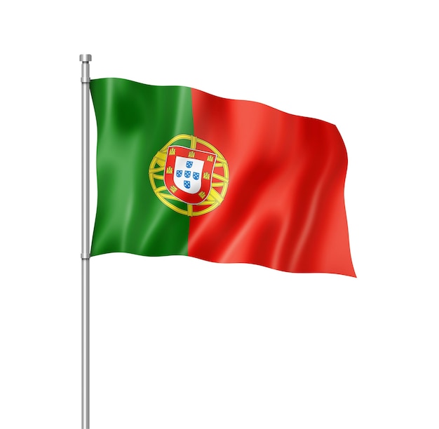 Drapeau du Portugal, rendu tridimensionnel, isolé sur blanc