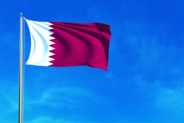 Drapeau du Qatar sur le fond de ciel bleu rendu 3d