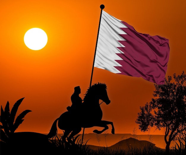 Photo drapeau du qatar rendu 3d représentant le symbole de la victoire, de la conquête, des célébrations nationales