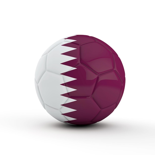 Drapeau du Qatar soccer football contre un arrière-plan uni, blanc, rendu 3D