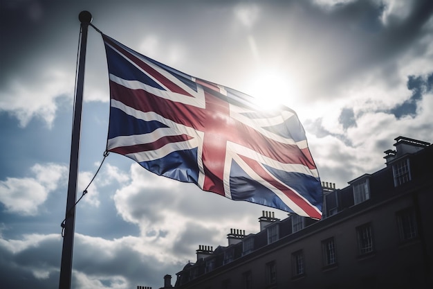 Drapeau du Royaume-Uni contre un ciel nuageux