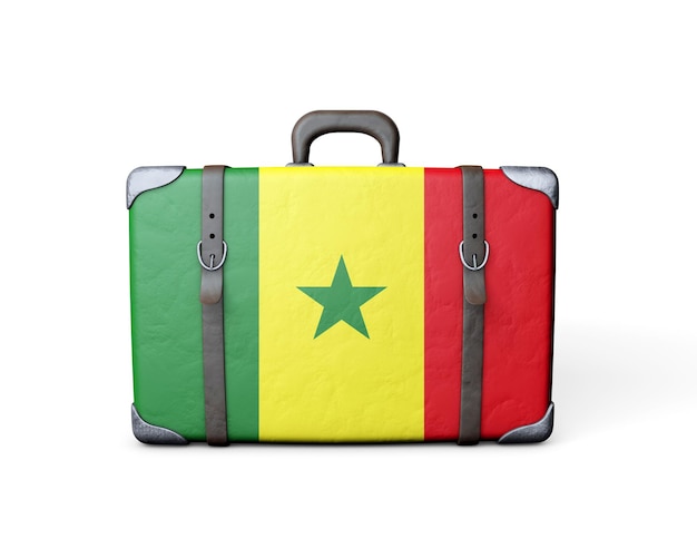 Drapeau du Sénégal sur une valise en cuir vintage rendu 3D