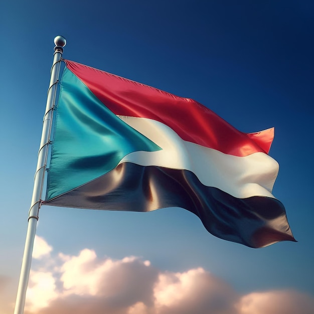 Photo le drapeau du soudan flotte fièrement dans le ciel