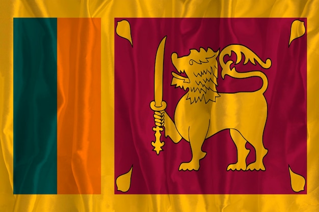 Le drapeau du Sri Lanka sur un fond de soie est un grand symbole national La texture des tissus Le symbole officiel de l'État du pays