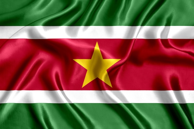 Photo drapeau du suriname en soie close-up