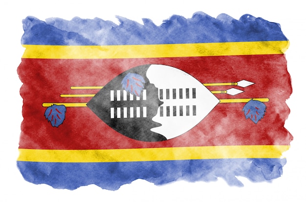 Le drapeau du Swaziland est représenté dans un style aquarelle liquide isolé sur blanc